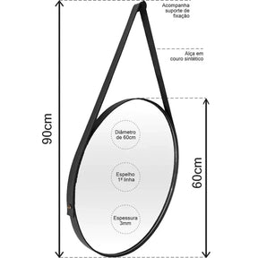 Espelho Adnet em Couro de 50cm com Suporte Elegante