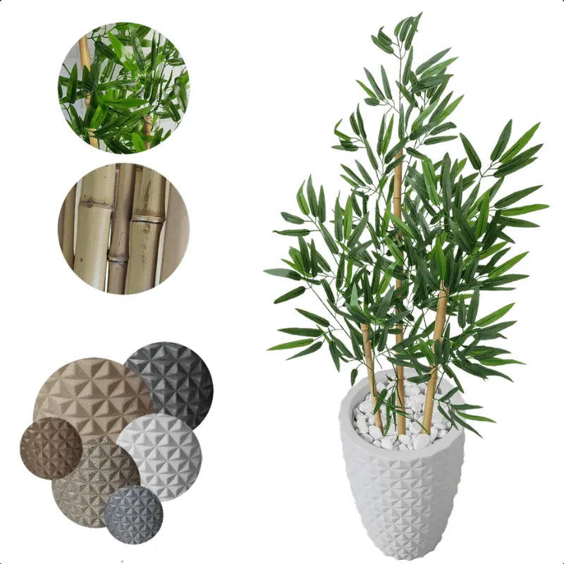 Vaso Decorativo + Planta Realista Bambu Artificial