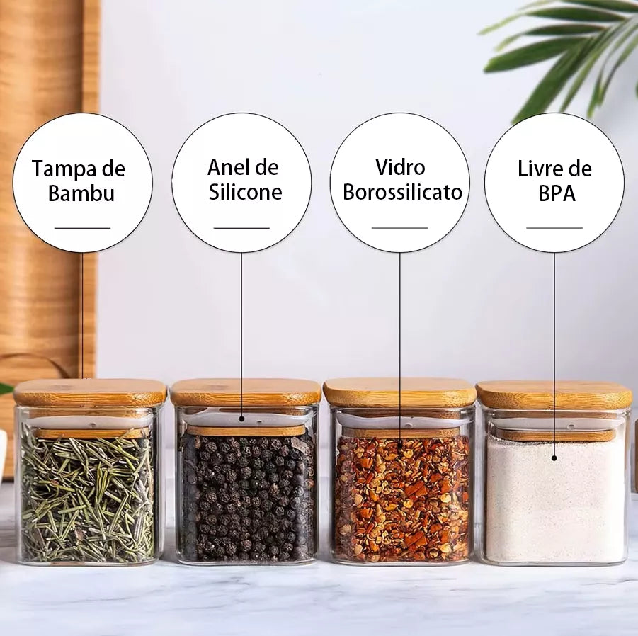 Organiza Gourmet: Leve 15 Potes de Vidro e Ganhe Bandeja + 15 Colheres! FRETE GRÁTIS HOJE