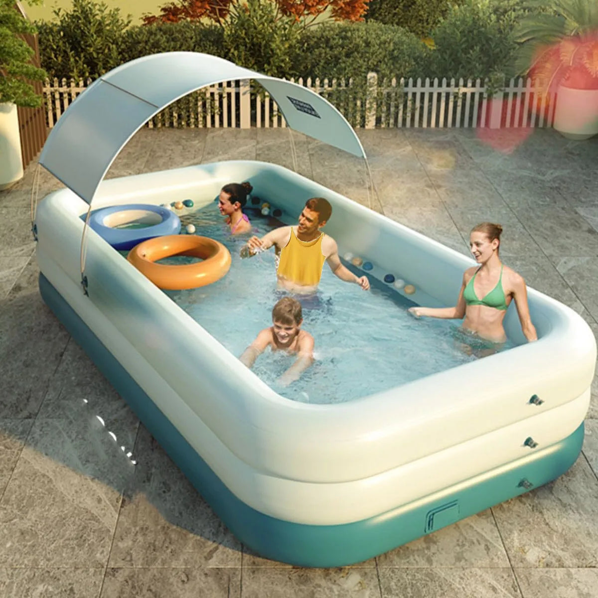 Piscina inflável automática para crianças, banheira grande para família, 3 camadas, PVC, bola oceânica, banho, crianças, 380cm, 210cm