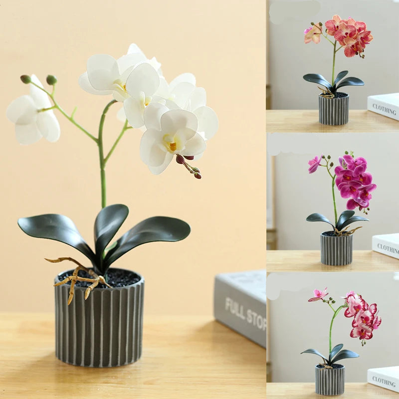 Bonsai Phalaenopsis Artificial Planta Em Vaso Com Folha, Orquídea Falsa, Adereços De Arranjo De Flores De Casamento, Decoração Interior De Casa