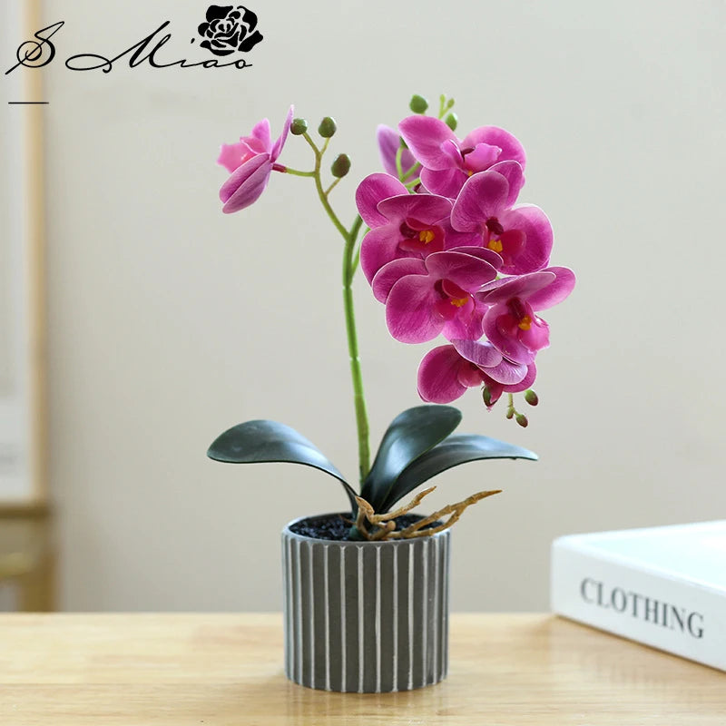 Bonsai Phalaenopsis Artificial Planta Em Vaso Com Folha, Orquídea Falsa, Adereços De Arranjo De Flores De Casamento, Decoração Interior De Casa