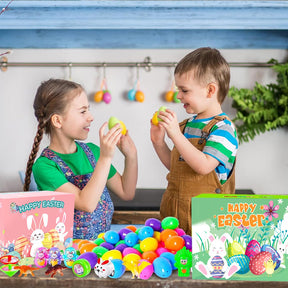 Ovos de Páscoa com brinquedos para caça aos ovos