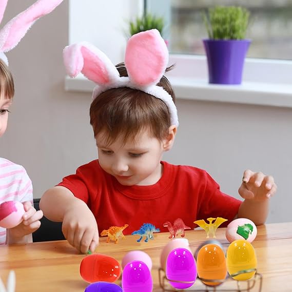 Ovos de Páscoa com brinquedos para caça aos ovos